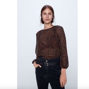New ZARA WOMEN Leopard Animal Print Flowing Blouse Size XS